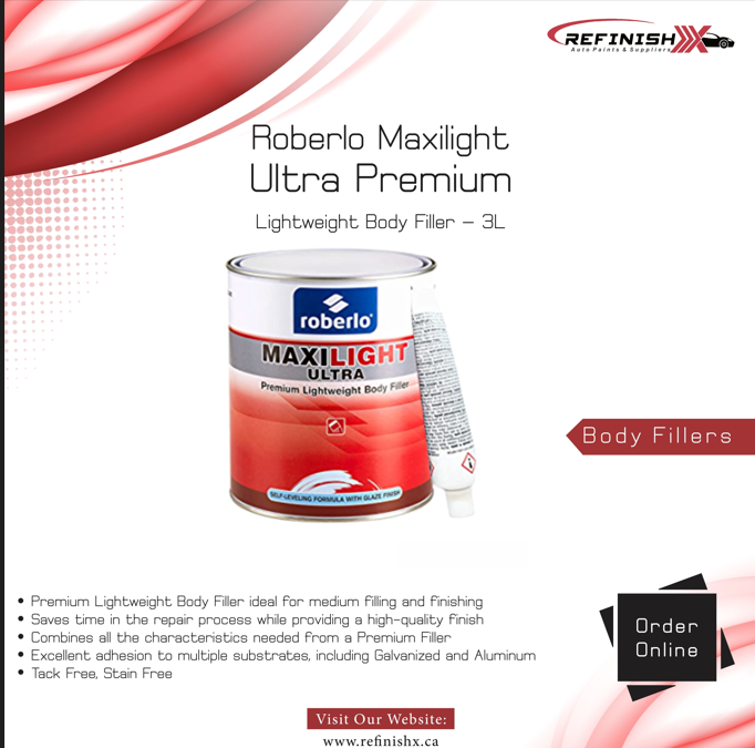 Roberlo Maxilight Ultra Premium Lightweight Body Filler - 3L - refinishx.com